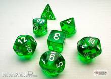 Chessex CHX20375 - Translucent Mini-Polyhedral Green/white 7-Die Set