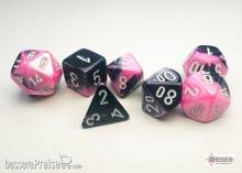 Chessex CHX20630 - Gemini® Mini-Polyhedral Black-Pink/white 7-Die Set