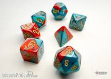 Chessex CHX20662 - Gemini® Mini-Polyhedral Red-Teal/gold 7-Die Set