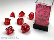 Chessex Würfel CHX23074 - Red w/white Translucent Polyhedral 7-Die Sets