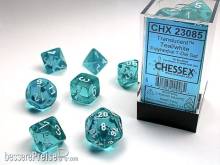 Chessex Würfel CHX23085 - Teal w/white Translucent Polyhedral 7-Die Sets