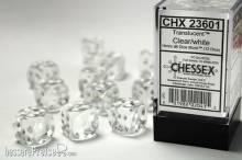 Chessex Würfel CHX23601 - Clear w/white Translucent 16mm d6 with pips Dice Blocks (12 Dice)