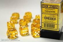 Chessex Würfel CHX23602 - Yellow w/white Translucent 16mm d6 with pips Dice Blocks (12 Dice)