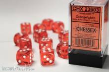 Chessex CHX23603 - Translucent 16mm d6 Orange/white Dice Block (12 dice)