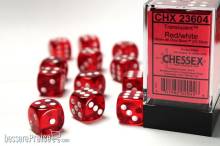 Chessex Würfel CHX23604 - Red w/white Translucent 16mm d6 with pips Dice Blocks (12 Dice)