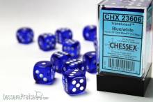 Chessex Würfel CHX23606 - Blue w/white Translucent 16mm d6 with pips Dice Blocks (12 Dice)