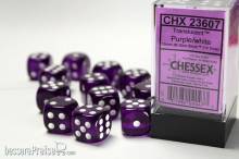 Chessex CHX23607 - Translucent 16mm d6 Purple/white Dice Block (12 dice)
