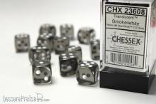 Chessex CHX23608 - Translucent 16mm d6 Smoke/white Dice Block (12 dice)