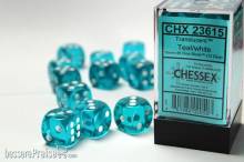 Chessex CHX23615 - Translucent 16mm d6 Teal/white Dice Block (12 dice)