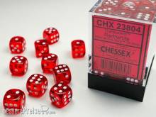 Chessex Würfel CHX23804 - Red w/white Translucent 12mm d6 with pips Dice Blocks (36 Dice)