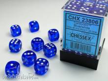 Chessex Würfel CHX23806 - Blue w/white Translucent 12mm d6 with pips Dice Blocks (36 Dice)