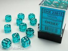 Chessex CHX23815 - Translucent 12mm d6 Teal/white Dice Block (36 dice)