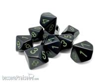 Chessex CHX25258 - Opaque Black/green Set of Ten d10s