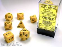 Chessex Würfel CHX25402 - Yellow w/black Opaque Polyhedral 7-Die Sets
