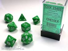 Chessex Würfel CHX25405 - Green w/white Opaque Polyhedral 7-Die Sets