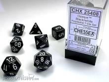 Chessex Würfel CHX25408 - Black w/white Opaque Polyhedral 7-Die Sets