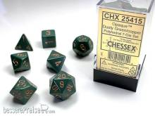 Chessex Würfel CHX25415 - Dusty Green w/gold Opaque Polyhedral 7-Die Sets