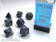 Chessex Würfel CHX25426 - Dusty Blue w/gold Opaque Polyhedral 7-Die Sets