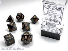 Chessex Würfel CHX25428 - Black w/gold Opaque Polyhedral 7-Die Sets