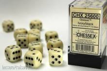 Chessex Würfel CHX25600 - Ivory w/black Opaque 16mm d6 with pips Dice Blocks™ (12 Dice)