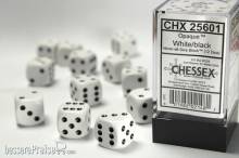 Chessex Würfel CHX25601 - White w/black Opaque 16mm d6 with pips Dice Blocks™ (12 Dice)