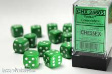 Chessex Würfel CHX25605 - Green w/white Opaque 16mm d6 with pips Dice Blocks™ (12 Dice)