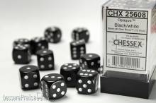 Chessex Würfel CHX25608 - Black w/white Opaque 16mm d6 with pips Dice Blocks (12 Dice)