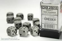 Chessex Würfel CHX25610 - Grey w/black Opaque 16mm d6 with pips Dice Blocks™ (12 Dice)