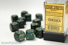 Chessex Würfel CHX25615 - Dusty Green w/gold Opaque 16mm d6 with pips Dice Blocks™ (12 Dice)