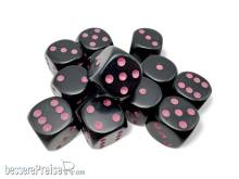 Chessex CHX25648 - Opaque 16mm d6 Black/pink Dice Block? (12 dice)