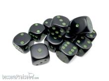Chessex CHX25658 - Opaque 16mm d6 Black/green Dice Block? (12 dice)