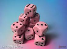 Chessex CHX25664 - Opaque 16mm d6 Pastel Pink/black Dice Block (12 dice)