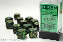 Chessex Würfel CHX25735 - Golden Recon™ Speckled 16mm d6 with pips Dice Blocks™ (12 Dice)
