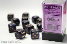 Chessex Würfel CHX25737 - Golden Cobalt™ Speckled 16mm d6 with pips Dice Blocks™ (12 Dice)