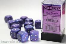 Chessex Würfel CHX25747 - Silver Tetra™ Speckled 16mm d6 with pips Dice Blocks™ (12 Dice)