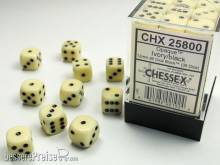 Chessex Würfel CHX25800 - Ivory w/black Opaque 12mm d6 with pips Dice Blocks™ (36 Dice)