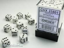 Chessex Würfel CHX25801 - White w/black Opaque 12mm d6 with pips Dice Blocks™ (36 Dice)