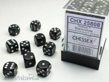 Chessex Würfel CHX25808 - Black w/white Opaque 12mm d6 with pips Dice Blocks™ (36 Dice)
