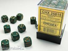 Chessex Würfel CHX25815 - Dusty Green w/gold Opaque 12mm d6 with pips Dice Blocks™ (36 Dice)