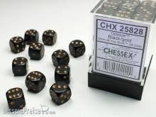 Chessex Würfel CHX25828 - Black w/gold Opaque 12mm d6 with pips Dice Blocks™ (36 Dice)