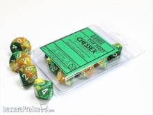 Chessex Würfel CHX26225 - Gold-Green w/white Gemini™ Polyhedral Ten d10 Sets