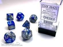 Chessex Würfel CHX26423 - Blue-Steel w/white Gemini™ Polyhedral 7-Die Sets