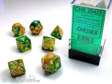 Chessex Würfel CHX26425 - Gold-Green w/white Gemini™ Polyhedral 7-Die Sets