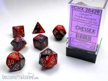 Chessex Würfel CHX26426 - Purple-Red w/gold Gemini™ Polyhedral 7-Die Sets