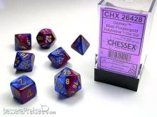 Chessex Würfel CHX26428 - Blue-Purple w/gold Gemini™ Polyhedral 7-Die Sets