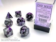 Chessex Würfel CHX26432 - Purple-Steel w/white Gemini™ Polyhedral 7-Die Sets