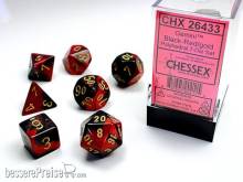 Chessex Würfel CHX26433 - Black-Red w/gold Gemini™ Polyhedral 7-Die Sets