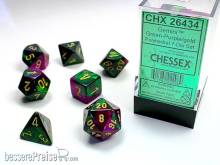 Chessex Würfel CHX26434 - Green-Purple w/gold Gemini™ Polyhedral 7-Die Sets