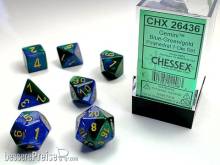 Chessex Würfel CHX26436 - Blue-Green w/gold Gemini™ Polyhedral 7-Die Sets