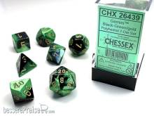 Chessex Würfel CHX26439 - Black-Green w/gold Gemini™ Polyhedral 7-Die Sets